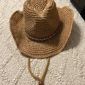 Women's Brown Straw Cowboy Hat with Beaded Band